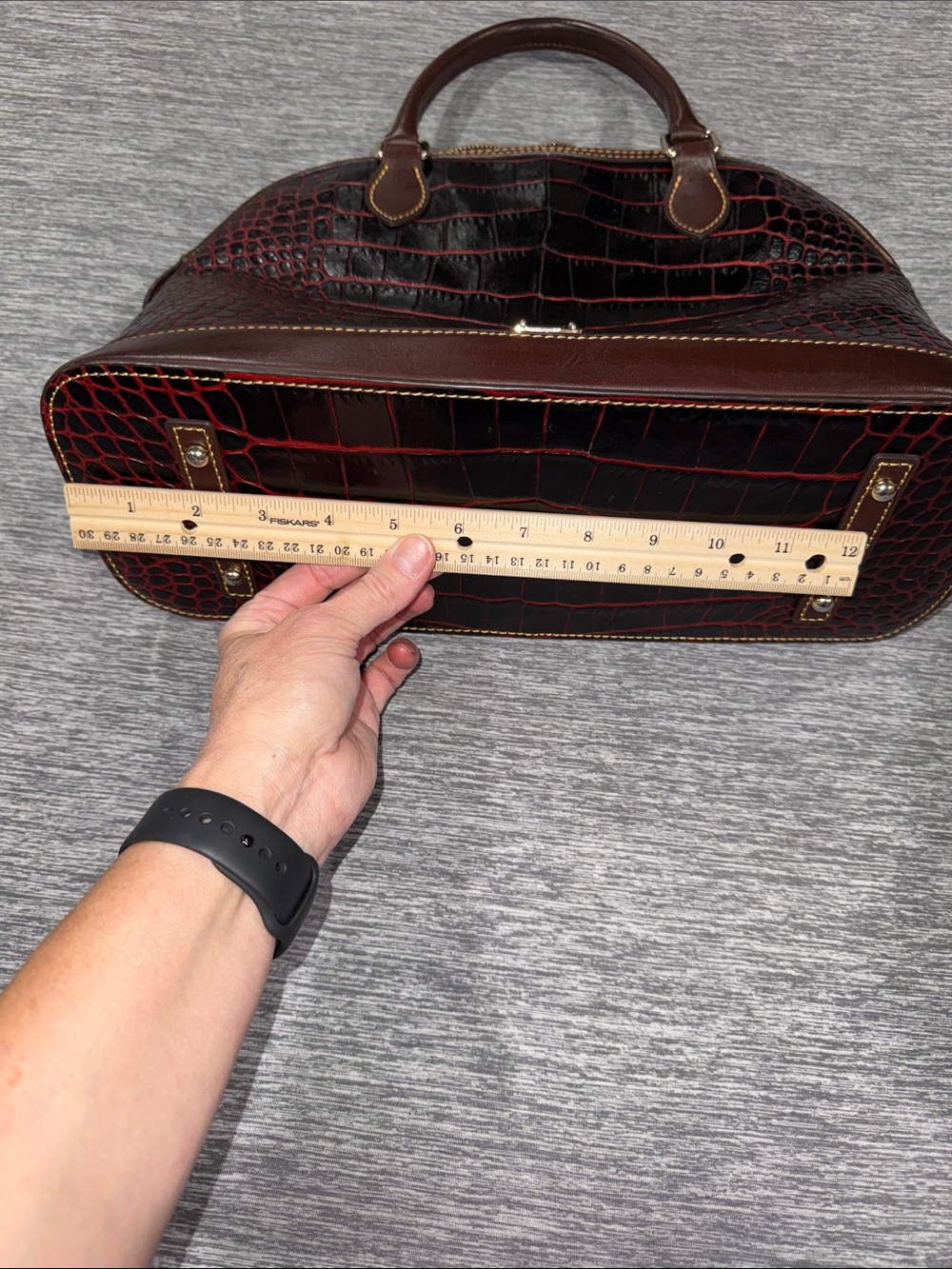 Dooney & Bourke Black and Red Croc-Embossed Dome Satchel - Picture 9 of 15
